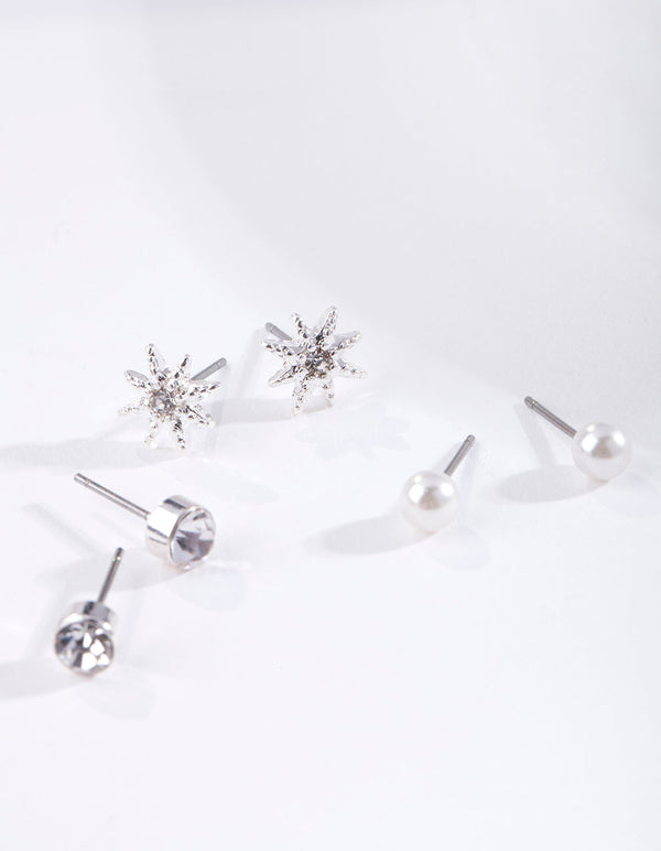 Silver Pearl Diamante Earrings