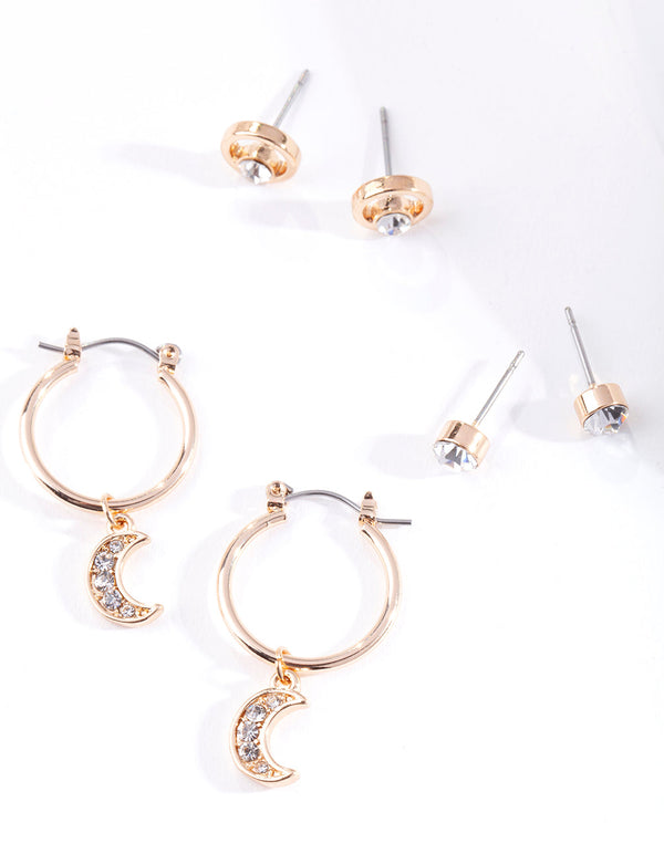 Gold Circle Diamante Pack Earring