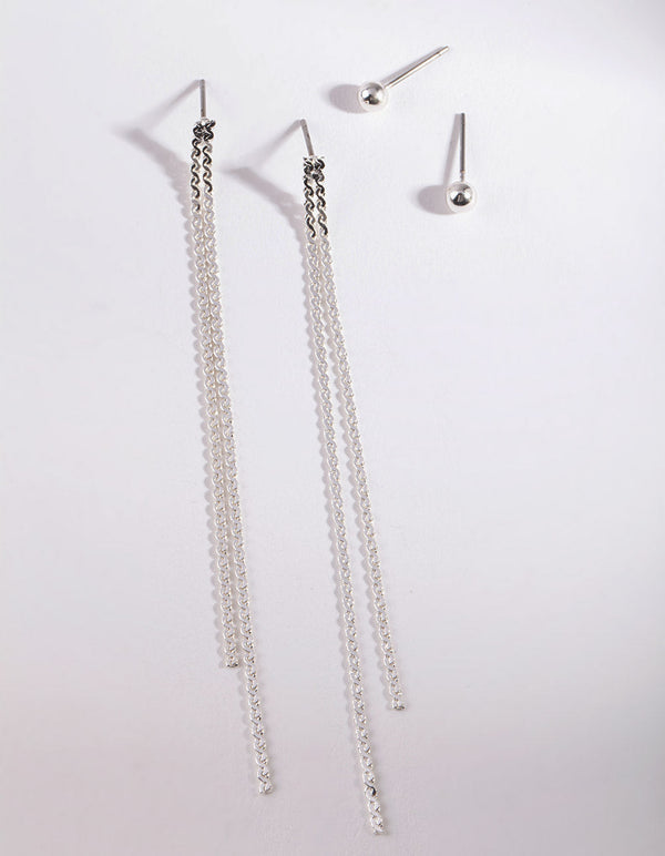 Silver Long Flat Chain Earring Pack