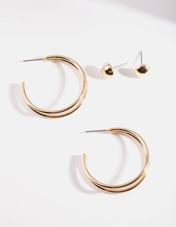 Gold Double Hoop Pack Earring