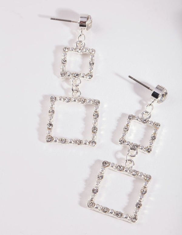 Diamante Square Drop Earrings