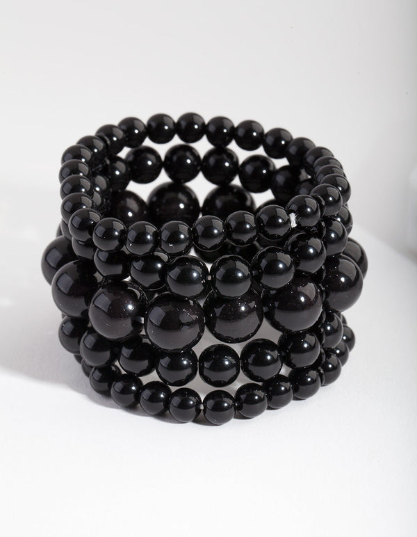 Black Bead Stretch Bracelet 5-Pack