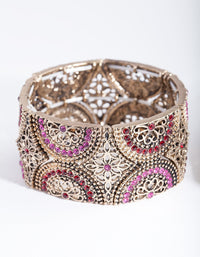 Antique Gold Red Filigree Diamante Stretch Bracelet - link has visual effect only