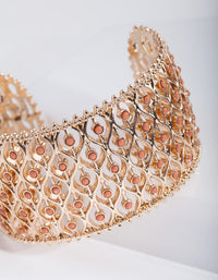 Gold Brown Lattice Stone Cuff Bangle - link has visual effect only