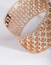 Gold Brown Lattice Stone Cuff Bangle - link has visual effect only