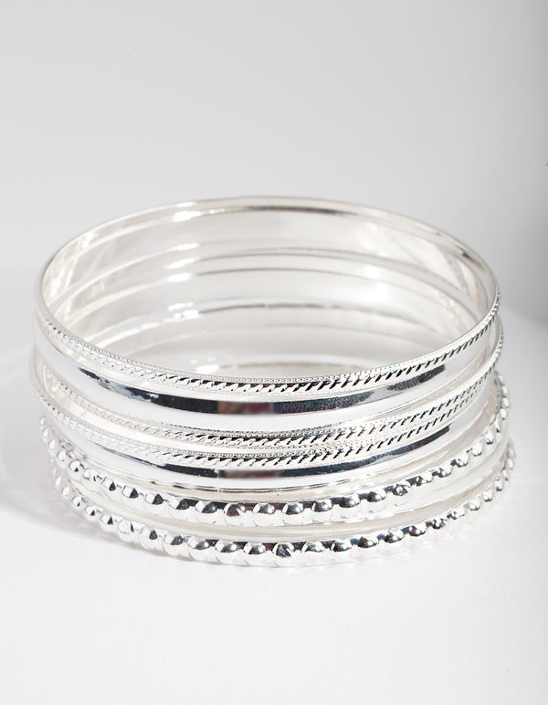 Silver Textured Bangle 8-Pack