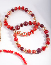 Red Multi Bead Stretch Bracelet 5-Pack - link has visual effect only