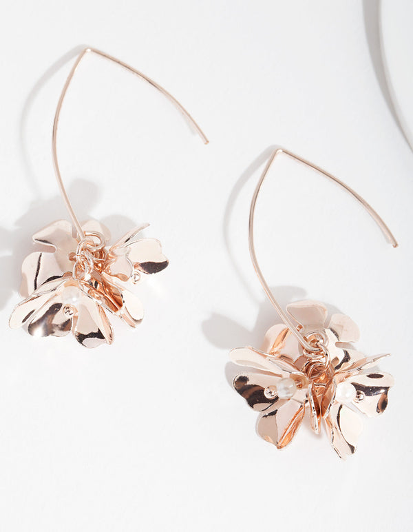 Rose Gold Pearl Flower Earrings