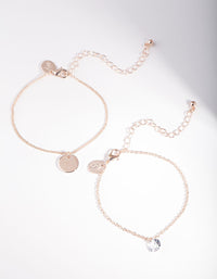 Rose Gold Diamante Disc Charm Bracelet Pack - link has visual effect only