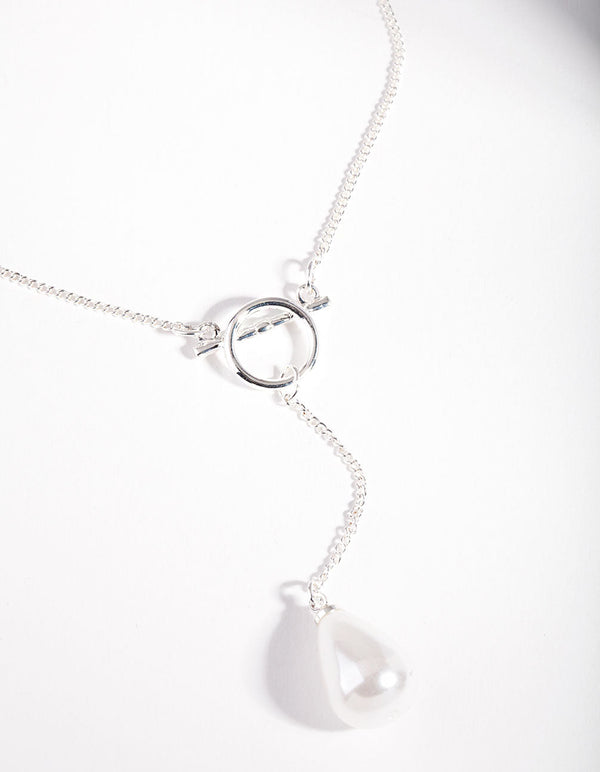 Silver Bar Pearl Drop Necklace