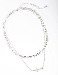 Rhodium Chain Cross Layered Necklace - link has visual effect only