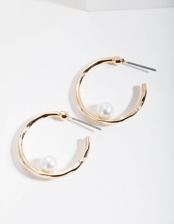 Gold Simple Pearl Hoop Earrings