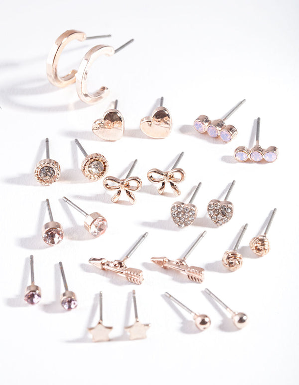 Rose Gold Bow Diamante Earring 12-Pack