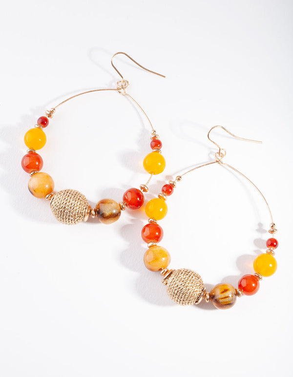 Gold Neutral Brown Orange Beaded Earrings