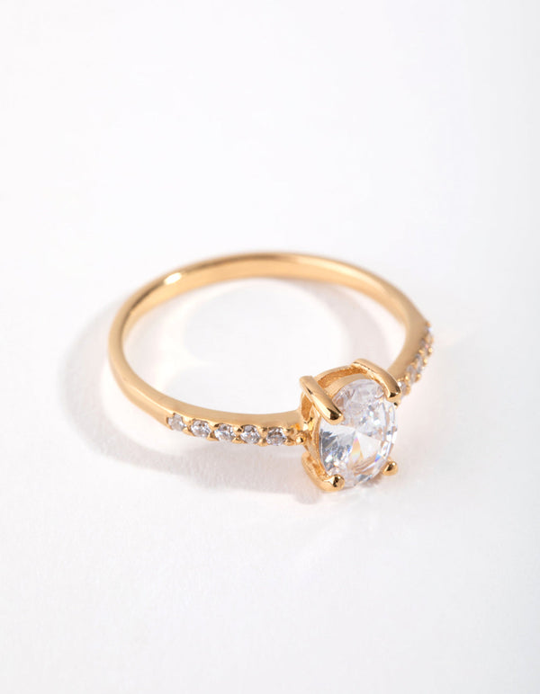 Gold Plated Sterling Silver Cubic Zirconia Oval Ring