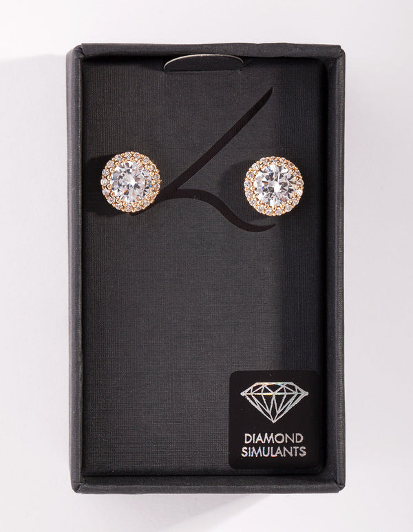 Diamond Simulant Gold Rounded Stud Earrings