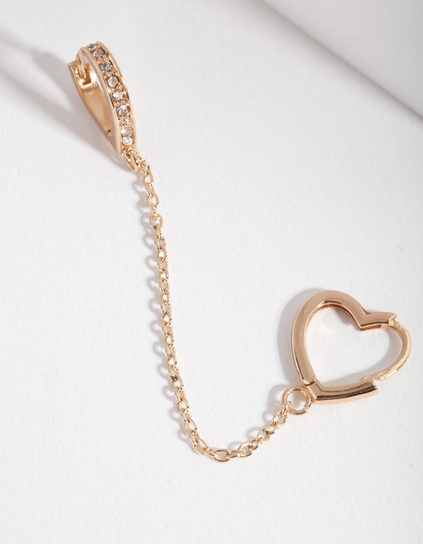 Gold Chain Heart Huggie Earrings
