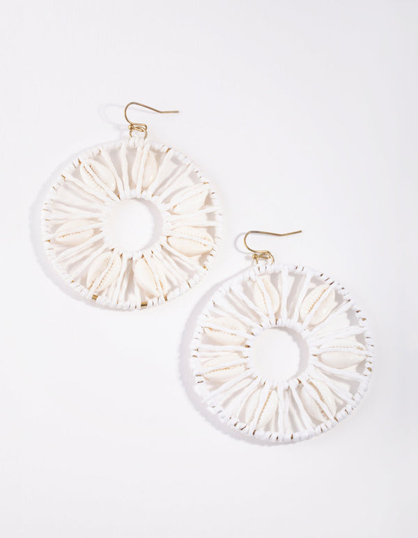 White Shell Disc Drop Earrings