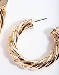 Gold Chubby Twist C Hoop Earrings - link has visual effect only