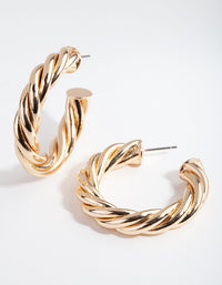 Gold Chubby Twist C Hoop Earrings - link has visual effect only