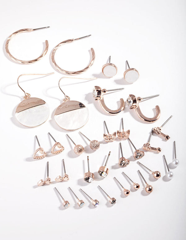 Rose Gold Mixed Heart Earring 16-Pack