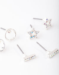 Diamond Simulant Silver Star Stud Earring Pack - link has visual effect only