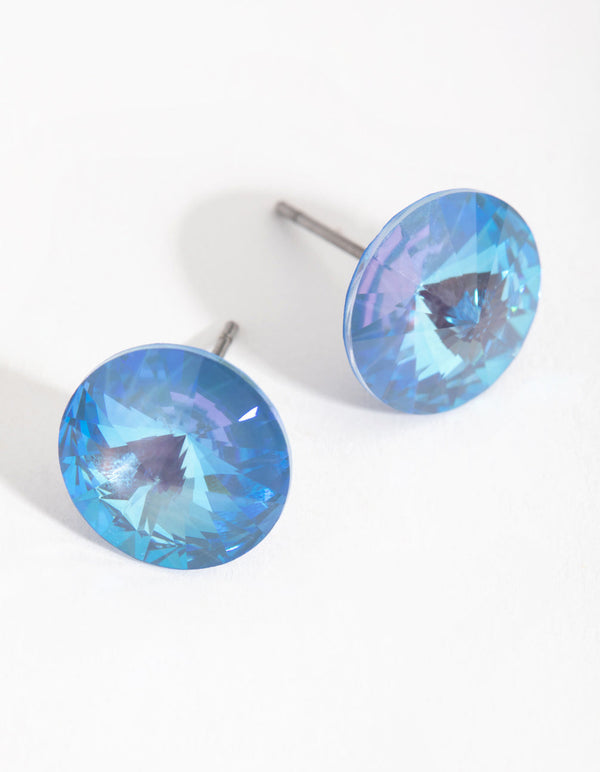 Blue Diamond Simulant Circle Stud Earrings