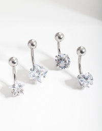Rhodium Cubic Zirconia Belly Bar 4-Pack - link has visual effect only