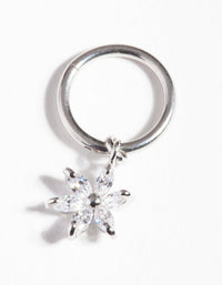 Rhodium Surgical Steel Cubic Zirconia Flower Charm Clicker - link has visual effect only