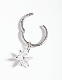 Rhodium Surgical Steel Cubic Zirconia Flower Charm Clicker - link has visual effect only