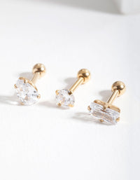 Gold Cubic Zirconia Multi-Cut Stone Barbell Earring Pack - link has visual effect only