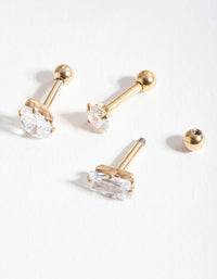 Gold Cubic Zirconia Multi-Cut Stone Barbell Earring Pack - link has visual effect only
