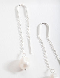 Sterling Silver Pearl Thread-Through Earrings - link has visual effect only