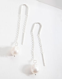 Sterling Silver Pearl Thread-Through Earrings - link has visual effect only