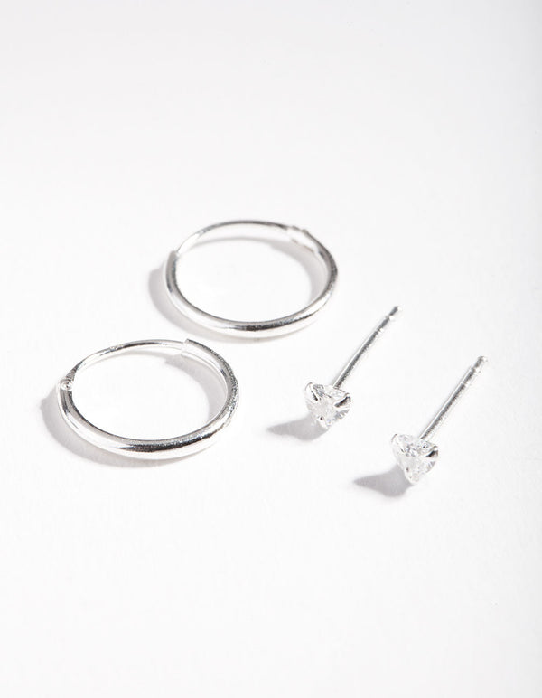Sterling Silver Cubic Zirconia Heart Earring Pack