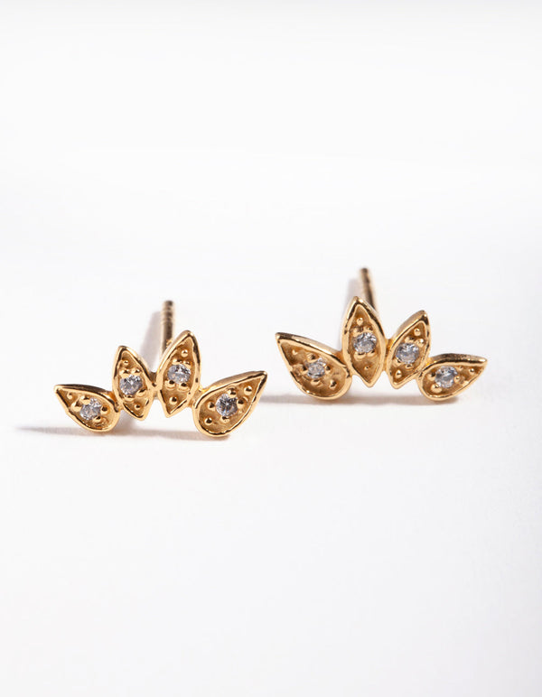 Gold Plated Sterling Silver Cubic Zirconia Pear Crawler Stud Earrings