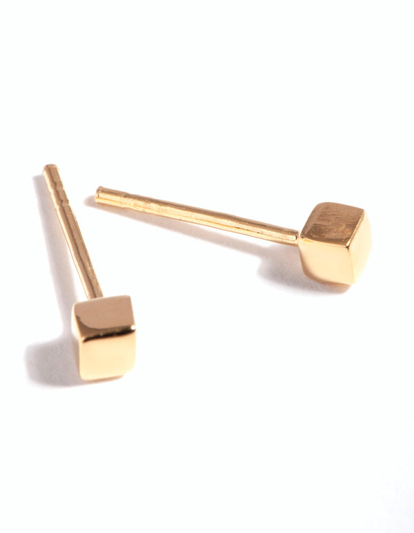Gold Plated Sterling Silver Mini Cube Stud Earrings