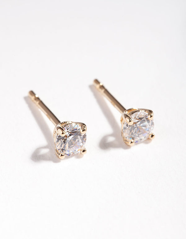 Gold Plated Sterling Silver Cubic Zirconia 1/4 Carat Stud Earrings