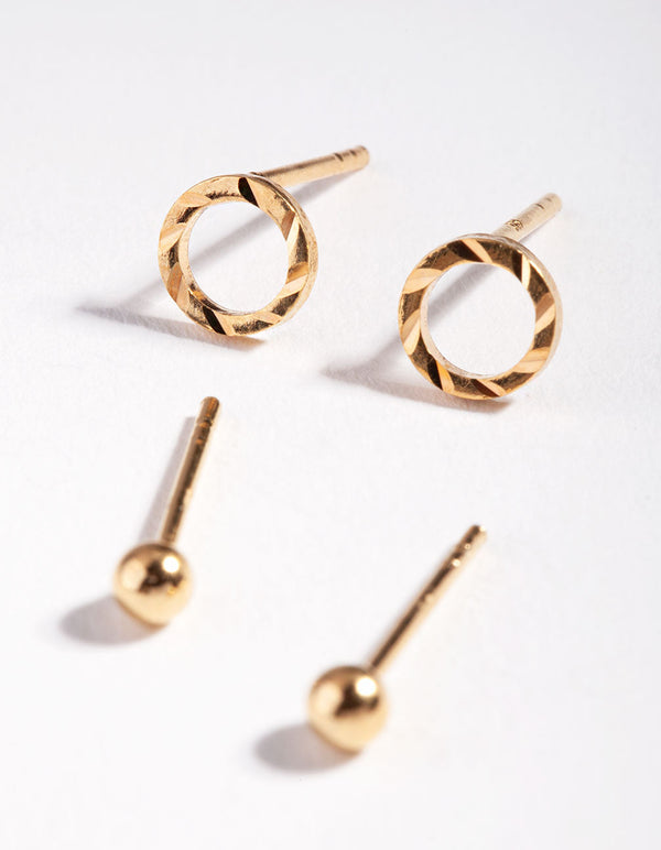 Gold Plated Sterling Silver Textured Circle Stud Earring Pack