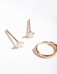 Gold Plated Sterling Silver Star Stud Hoop Earring Pack - link has visual effect only