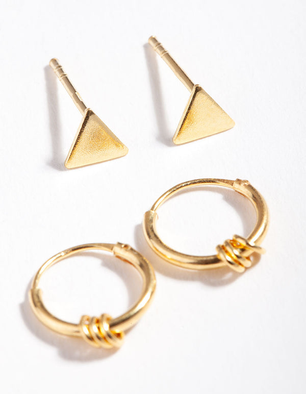 Gold Plated Sterling Silver Triangle Hoop Earring Pack
