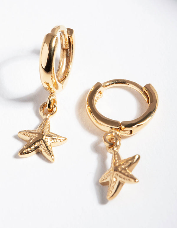 Gold Plated Sterling Silver Starfish Huggie Earrings
