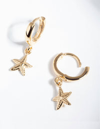 Gold Plated Sterling Silver Starfish Huggie Earrings - link has visual effect only