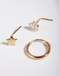 Gold Plated Sterling Silver Star Nose Jewellery Pack - link has visual effect only