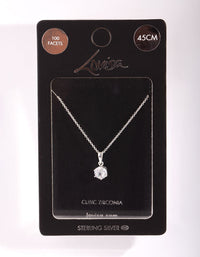 Sterling Silver Cubic Zirconia 100 Facet 6 Claw Necklace - link has visual effect only