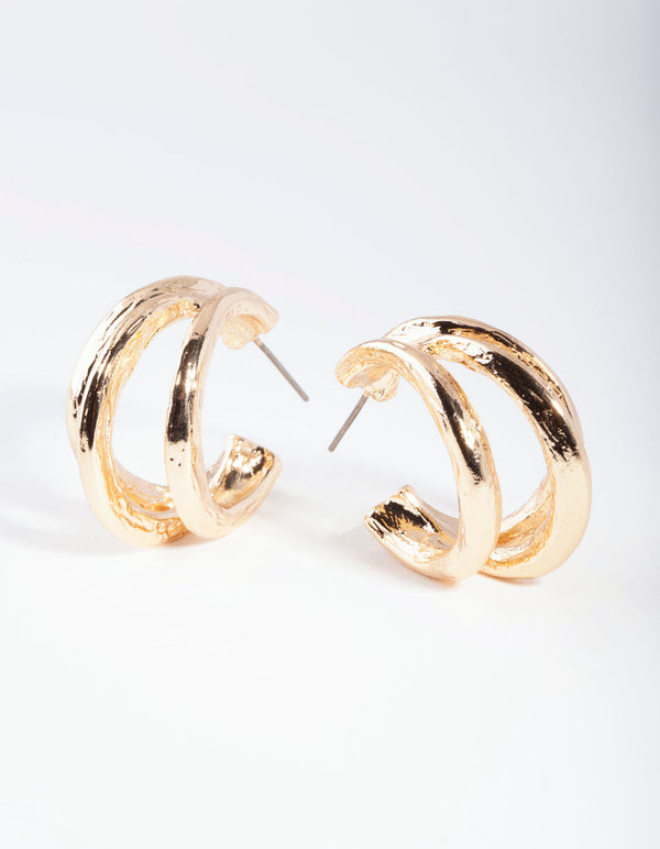 Gold Triple Loop Hoop Earrings