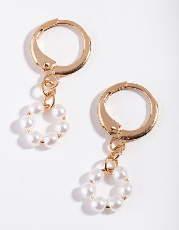 Gold Small Open Circle Pearl Earrings