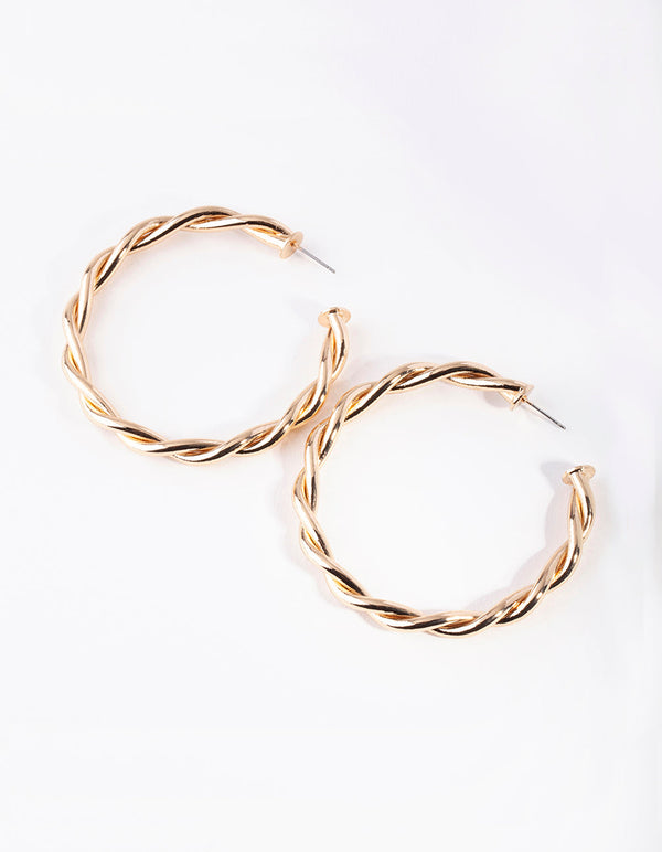 Gold Large Double Twisted Hoop Earrings
