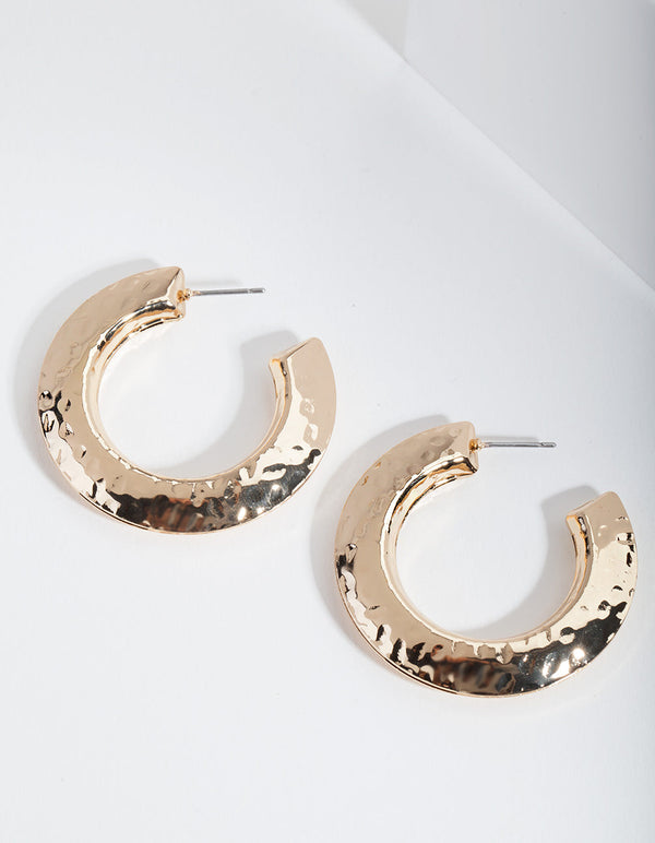 Gold Etched Disc Hoop Earrings