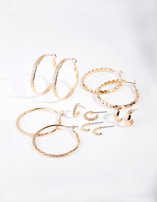 Gold Etched Twist Hoop Earring 6-Pack